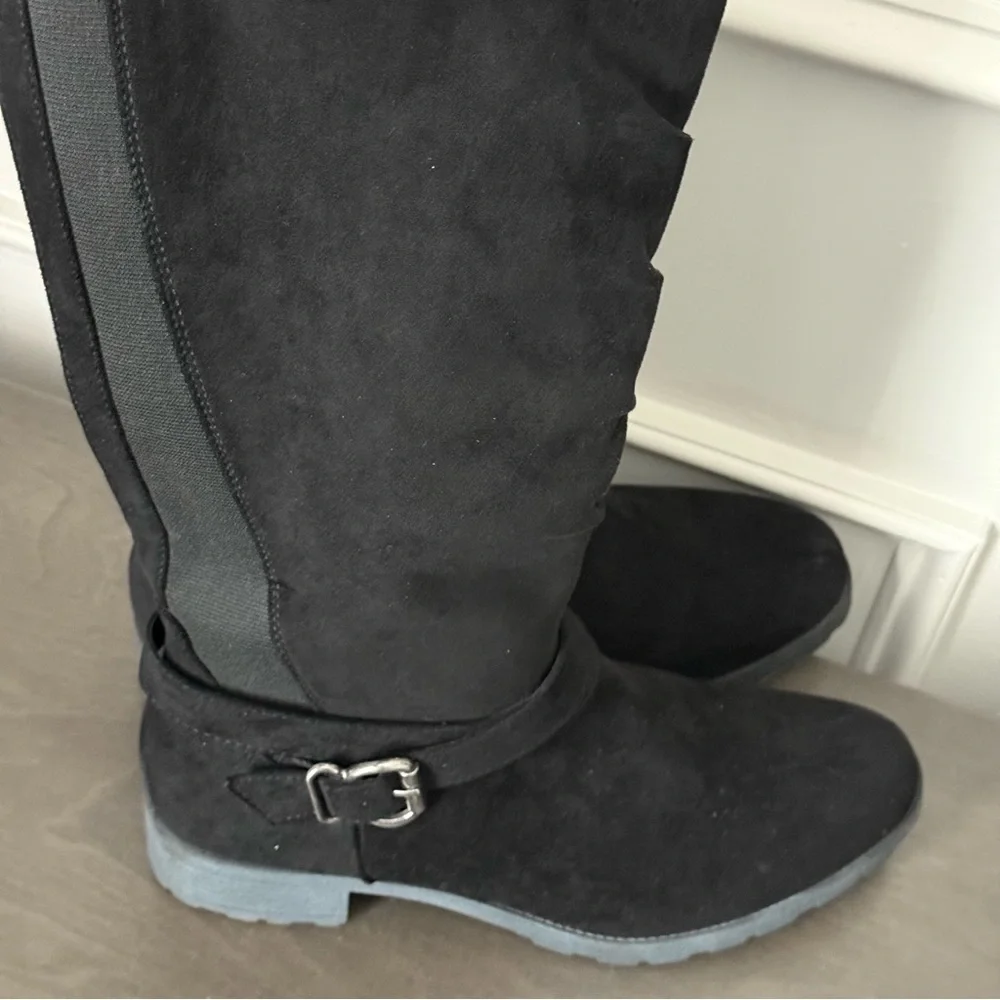 UNR8ED Black Suede Knee High Boots Size 10W